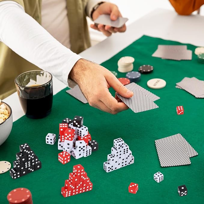 150 Pieces Dice Set 16mm Standard Game Dices with Black White Red Acrylic 6 Sided Colored Bulk Casino Dice for Casino Theme Party Board Games Vegas Birthday Party Supplies (Square Corner)