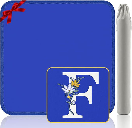 Mahjong Mat for Table | Neoprene Anti-Slip Noise Reduction | 32.4x32.4 Inch Blue | Perfect for American Mahjong, Poker, Card & Board Games | Great Gift Idea(Custom Letter F Edition)
