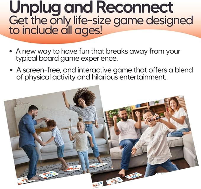 M&J Games What's Next? A Life-Size Game, Jumbo Sized, Create Memories, Family Game Night, Elementary School Class Activity, Interactive Board Game, Floor Game, Ages 4+, 25 Action Tiles, Giant Foam Die