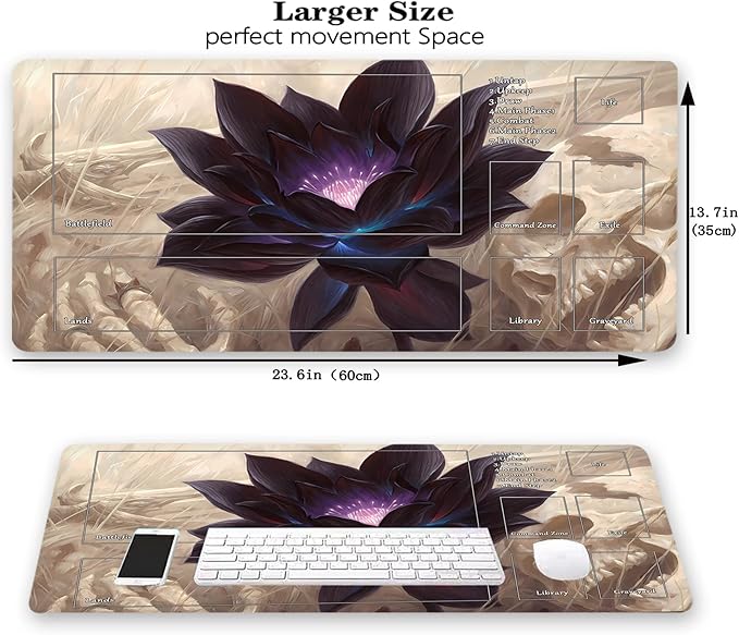 MTG Playmat, Game Play Mat for MTG TCG 24 x 14 inches Trading Card Inked Game Playmats with Storage Bag Smooth Rubber Surface Battle Game