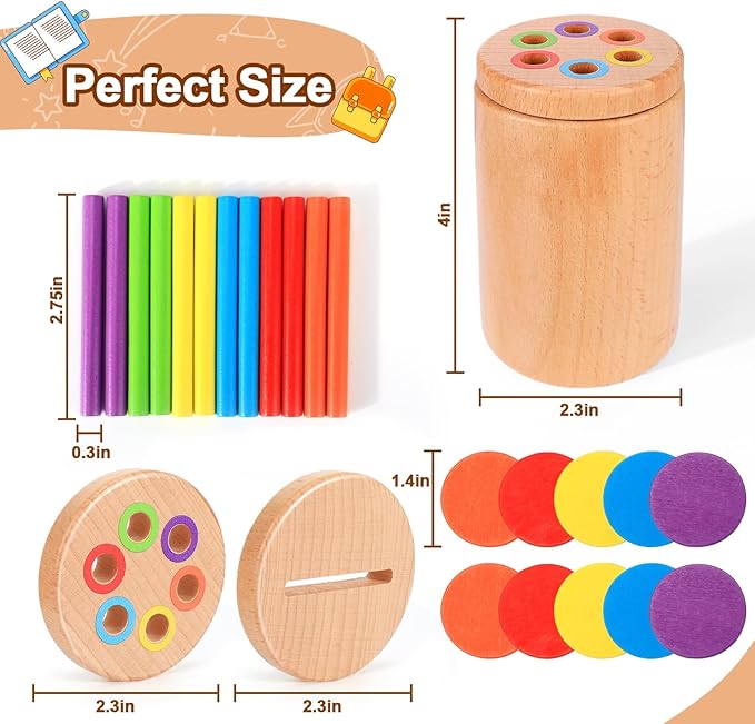 BUSOHA 2-in-1 Montessori Wooden Color Sorting Sensory Toys for 1-3 Year Old Toddlers - Fine Motor Skills Developmental Games, Travel Toys, Busy Board Gifts for Baby Boys & Girls