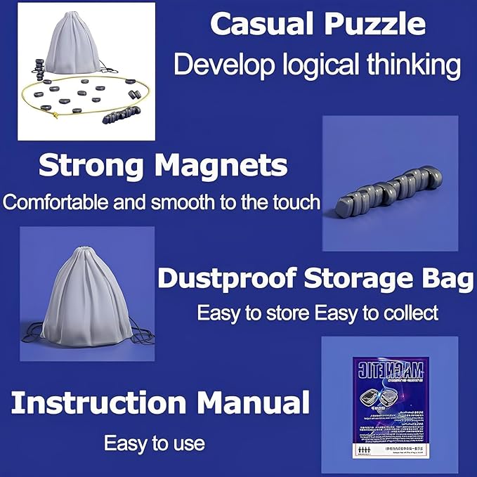 Magnetic Chess Game,Magnetic Chess with String - Portable Intellectual Battle & Strategy Board Game for Family Game Night | Fun Educational Gift (Blue)