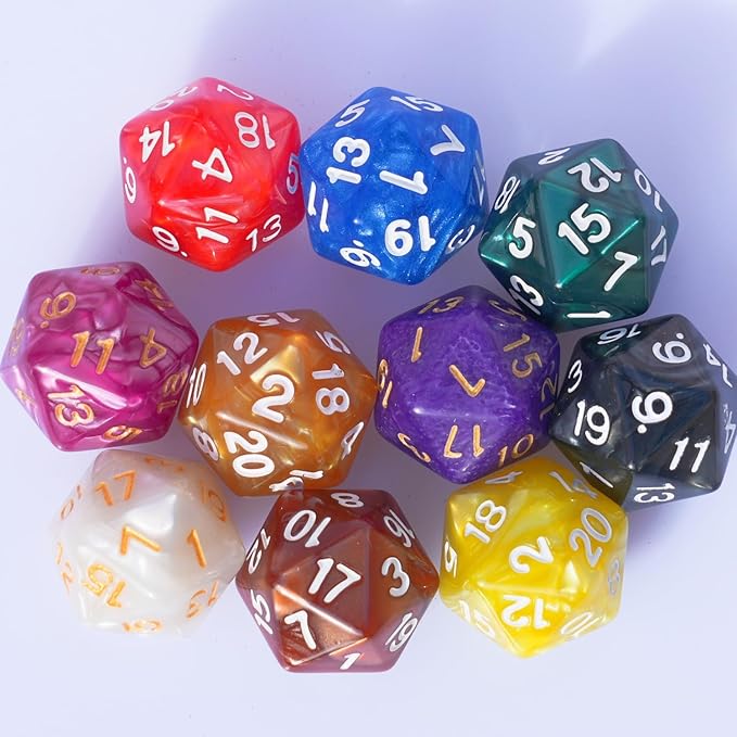 10PC D20 Polyhedral Dice Set 22mm for DND RPG MTG Table Games (Pearl Color Dice)
