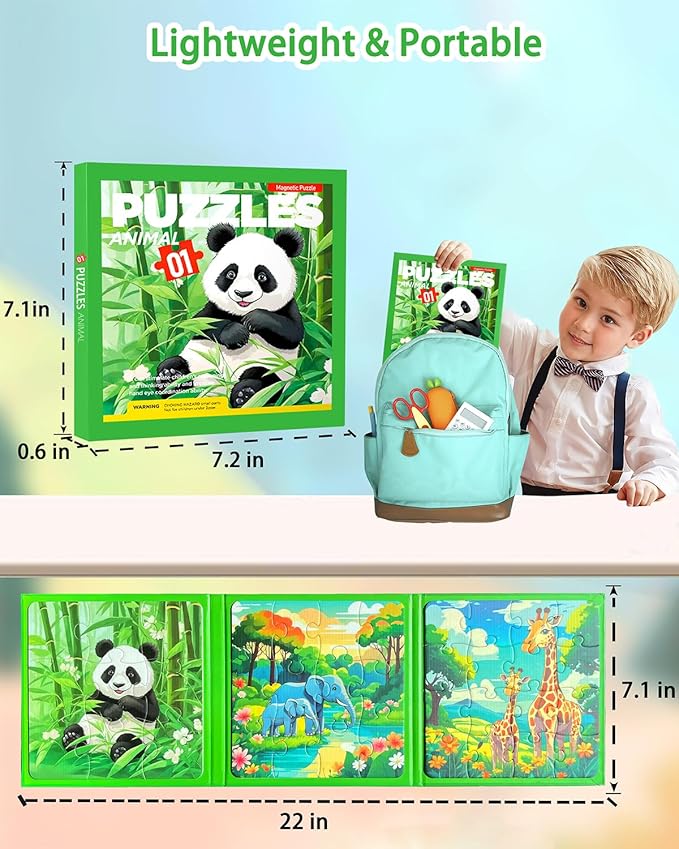 Magnetic Puzzles for Toddlers, Animal Forest Travel Puzzles Games for Kids Ages 3-5, Car Activities Toy for Boys Girls, Children Learning Magnet Gift for Road Trip (Forest)