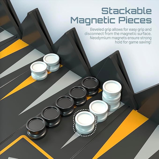 Backgammon 6 Inches Magnetic Unique Backgammon Set Board Game - Folding Board, Portable Travel Backgammon Board Game Pieces - (Blue/Grey)