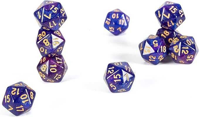 SmartDealsPro 10-Pack 20 Sided Dice D20 Polyhedral Dice for DND RPG MTG Table Game (Glitter Blue-Purple)