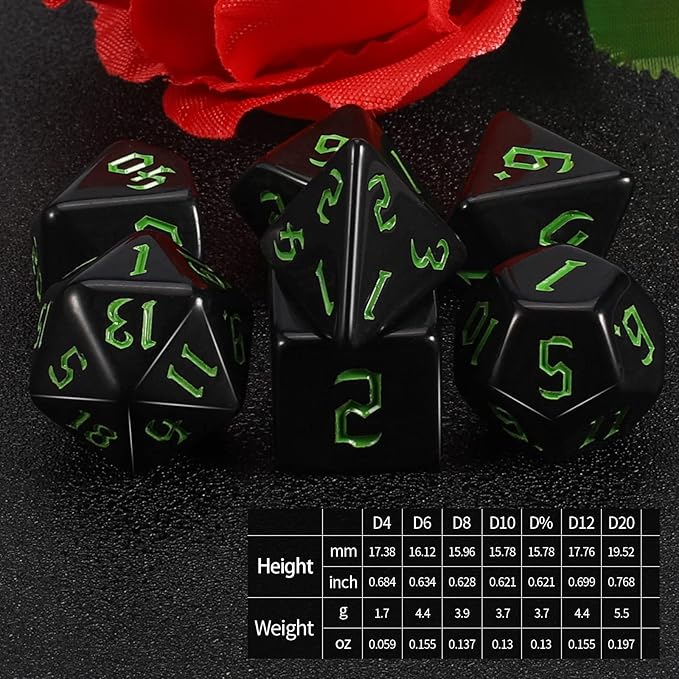 QMAY DND Dice Set -D&D Polyhedral Dice (7 Pcs) for Dungeons and Dragons (Pure Black)