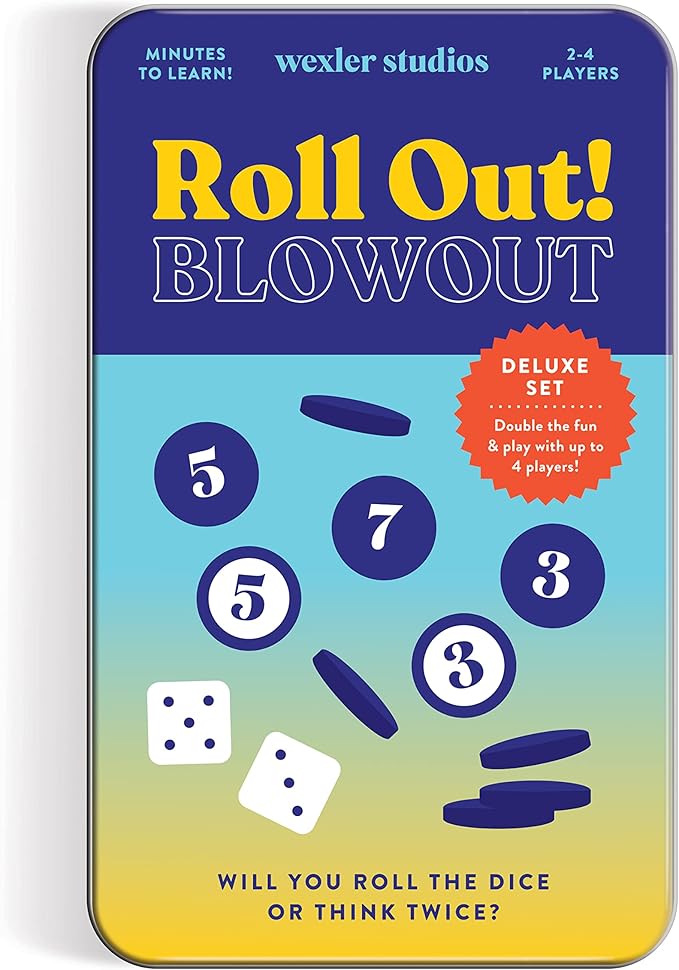 Galison Wexler Studios Roll Out! Blowout – Fun Dice and Checker Game for Adults and Kids Perfect for Travel and Family Game Night, 2-4 Players