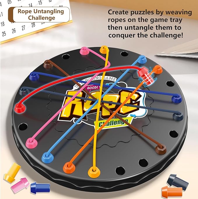 Brainy Knots Puzzle Game for Kids & Adults - Mini Travel Size Family Games with 10 Knot Challenges, Perfect for Road Trips, Chess Board Enthusiasts & Juegos para Niños