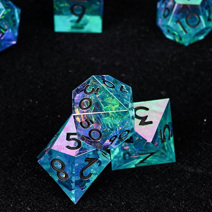 Electroplated Resin Dice Set, Resin Edge Sharp for Dungeons & Dragons RPG, MTG Board Games with Gift Box (Electroplating Purple-Green)
