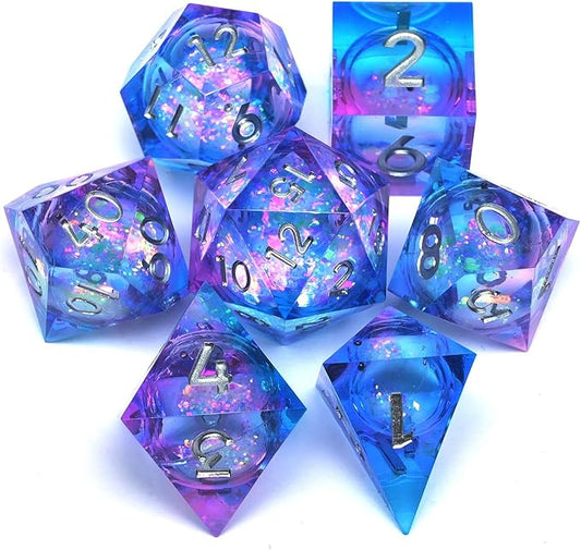 Liquid Core Quicksand Resin DND Dice, Sharp Edge Dungeons and Dragons Polyhedron Game Dice Set for Role Playing Games RPG Explorer Magic, Holiday Birthday Gifts Party Favors
