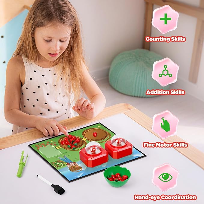 Math Board Games for Kids with Dice Poppers, Math Manipulatives Kindergarten Preschool Math Games Counters Toys, Addition and Subtraction Dice Games Homeschool Supplies Classroom Must Haves