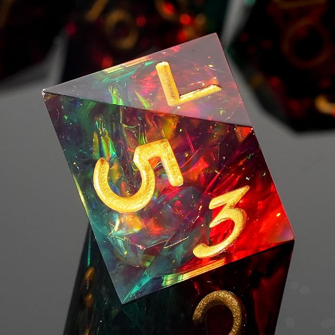 DND Dice Set Sharp Edged Dice Set of 7 DND Faceted Dice Golden Numbers and Beautiful Iron Box Perfect for Dungeons & Dragons RPG and Board Game(Red Green and Gold)