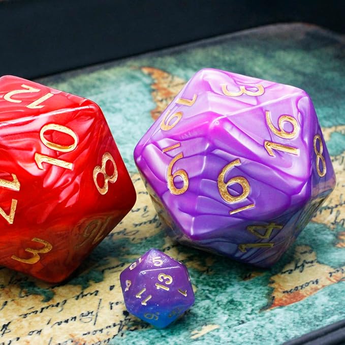 55mm Giant D20 Dice,Large DND 20 Sided Dice Sets,Titan D20 D&D Dice,Jumbo 20 Sided Dice,for Dungeons and Dragons, RPG, MTG Table Games 2 pcs (Red and Purple)
