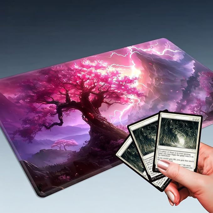 MTG Playmat Size 23.6x13.8in with Storage Bags Portable Playmat TCG and Board Game Mat for Cards Rubber Base Slip-Resistant Mousepad Desk Mat (Pink Sakura,No with Zone)