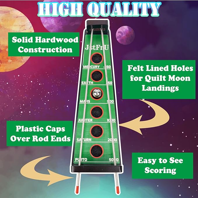 Shoot The Moon Game, Large 17.5 inches,Classic Desktop Games, Solid Wood Board with Metal Ball and Rods, Billiard Style,Retro Balancing Game for Family and Bar (Green)