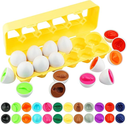 Dimple 12 PCS Vegetable Egg Matching Toy with Holder – STEM Easter Eggs, Educational Shape & Color Sorting Puzzle, Plastic Easter Eggs, Baby Easter Basket Stuffers, Easter Gifts for Kids