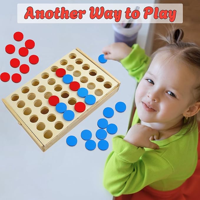 4 in a Row Wooden Connect Board Game, Foldable Line up 4 Game, Classic Strategy Family Fun Toy, Wood Connect Game for Kids and Adults (Travel Size)