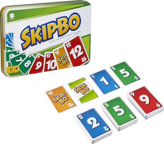 Mattel Games Skip Bo Card Game in Decorative Tin with 162 Cards, Sequencing Family Game for 2 to 6 Players, Kids Gift for Ages 7 Years & Older (Amazon Exclusive)