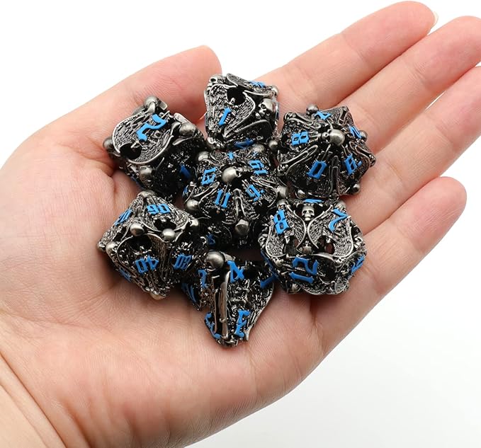 DND Dice, Dungeons and Dragons Dice Metal Dice Set D&D with Box HNCCESG Unique Role Playing Dice Hollow Polyhedral Starter Dice Gaming D and D Dice for Board Game RPG Warhammer (Angel Blue Number)