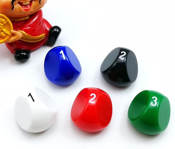 Bescon Polyhedral 3-Sided Gaming Dice - D3, 3 Sides, 5 Assorted Opaque Colors