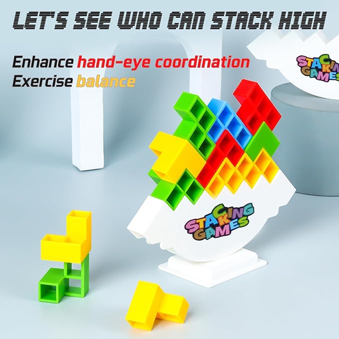 96 Pcs Tetra Tower Balance Stacking Blocks Game, Board Games for 2 Players+ Family Games, Parties, Travel, Kids & Adults Team Building Blocks Toy