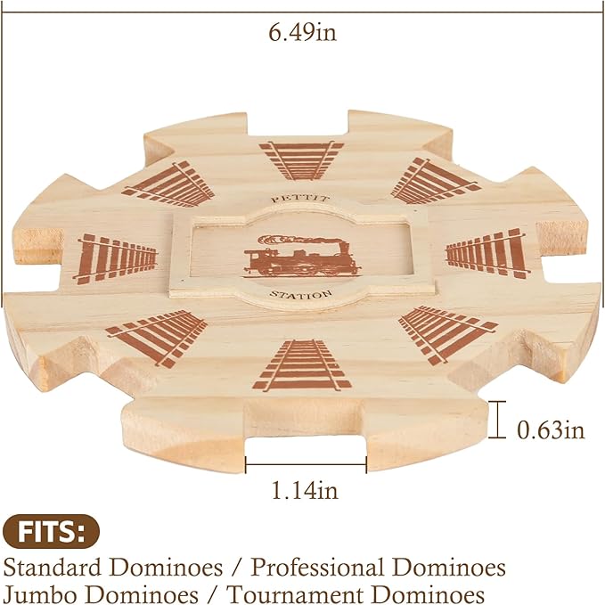 Mexican Train Dominoes Wooden Hub (8 Player)- Premium Pine with Felted Bottom, Durable Game Centerpiece, Ideal Board Game Accessory