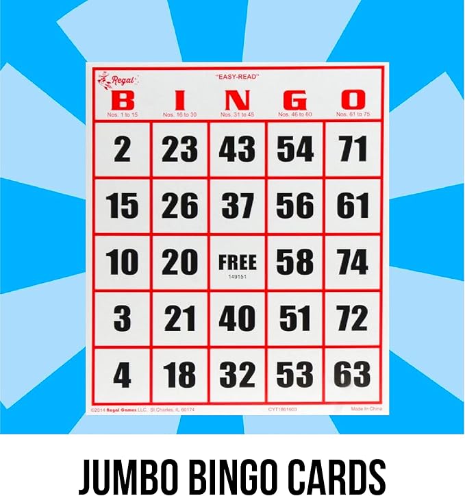 Regal Bingo Jumbo Bingo Cards Deck Reusable - Bingo Games for Family - 50 Playing Cards