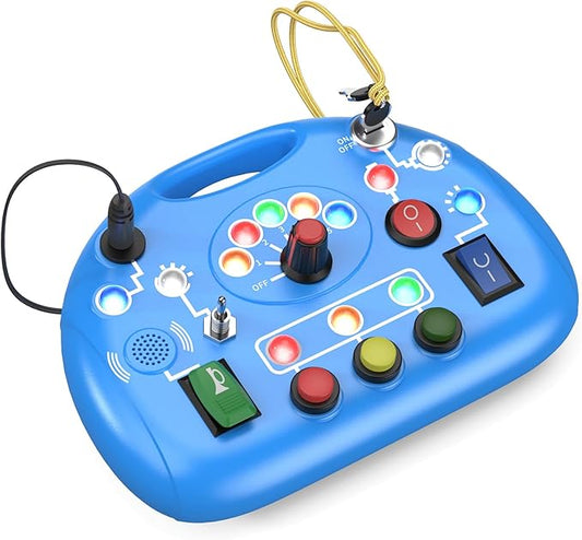 Montessori Busy Board, LED Light Switch Toy, Montessori Switch Fidget Board Travel Toys for Toddlers 1 2 3 4+ Year Old, Early Development Busy Board for Kids Boys Kindergarten Graduation Gifts (Blue)