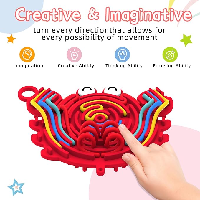 Silicone Sensory Activity Board,Double-Sided Busy Board for Fine Motor Skill,Fidget Toy for Calming, Stress, Anxiety, ADHD, Autism, Silent, No Mess, Kids 3+ & Adults(Crab,Red)