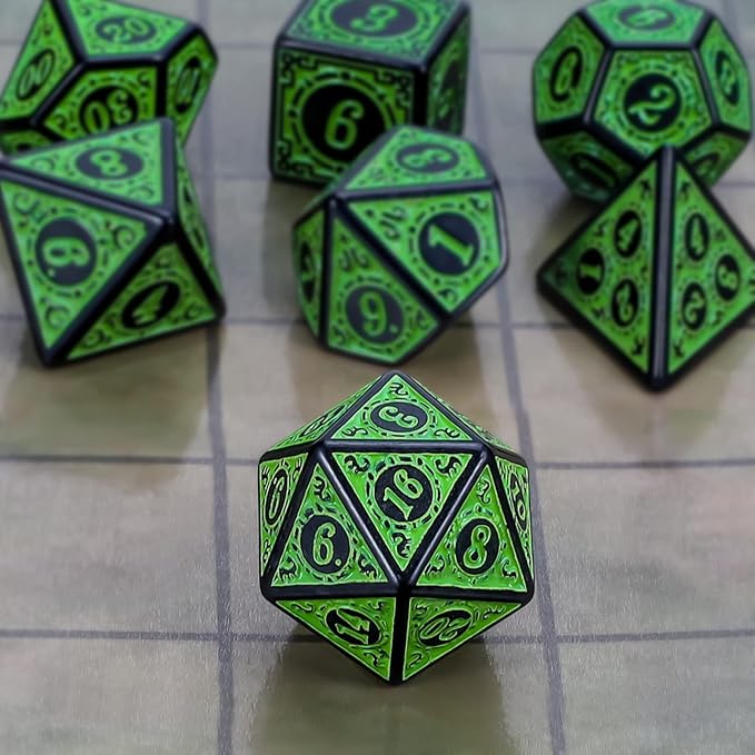 CiaraQ DND Polyhedral Dice Set for Dungeons and Dragons RPG MTG Role Playing Table Games-with 1 Dice Pouch (Green Engraved Dice)