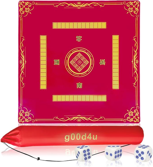Mahjong Mat, 3mm Thick Noise Reducing Mahjong Mat for Tables 31.5x31.5 Inch Waterproof Surface with Drawstring Storage Bag - Durable Non-Slip Design for Poker Cards Dominoes and Tile Games (Red)