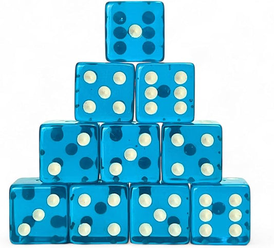 Luck Lab 10 Piece 19 mm Dice Pack - Acrylic and Translucent D6 Dice, Square w/Rounded Edge for Casino, Craps, RPG MTG DND Dice Table Games and Board Games (Light Blue)