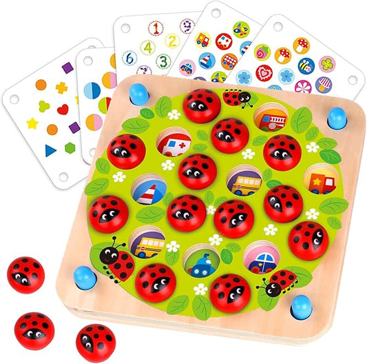 Nene Toys Ladybug’s Garden Memory Game – Wooden Matching Games for Toddlers 3-5 – Travel Toy for Boys Girls, Road Trip Essentials for Toddler, Airplane, Car - Ideal Christmas, Birthday Gifts