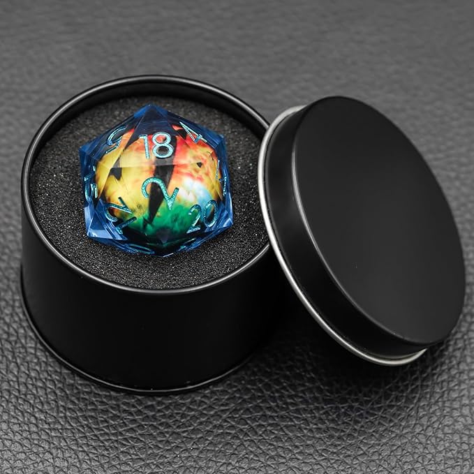 Dungeons and Dragons DND Dice D20, Moving Eyeball Liquid Core Dice Set D&D 33MM Oversized D20 Single Sharp Edge Resin dice with Gift Case, Polyhedral Dice for Role Playing Game