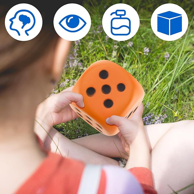 Zomiboo 2 Pcs Large Foam Dice Stress Balls Soft Jumbo 6 Sided Giant Dice Educational Learning Squeeze Anxiety Relieve Toy Gifts for Adults Kids Board Game Classroom(Blue, Orange,3.93 Inch)