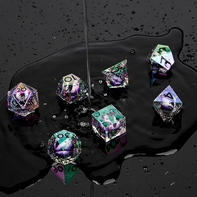 Electroplated Resin Dice Set, Resin Edge Sharp for Dungeons & Dragons RPG, MTG Board Games with Gift Box(Electroplating Purple White Longan)