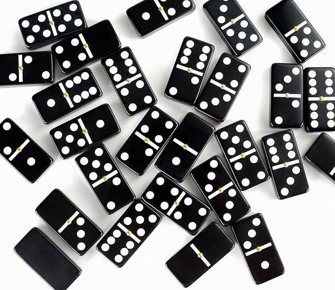 Bucher&Rossini Dominoes Set Double 6 - Claasic Black Domino's Game Set for Adults and Kids Idea Gift Present for Domino Players or Family Game Night (Black New)