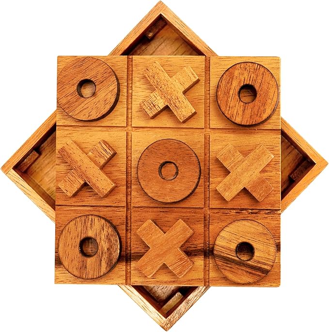 BSIRI Wooden Tic Tac Toe Game - Brain Teaser Puzzles for Adults and Unique Gifts for Kids, Coffee Table Decor Living Room Decor Modern Wood Decor, Classic Board Games for Family (5.5 Inch)