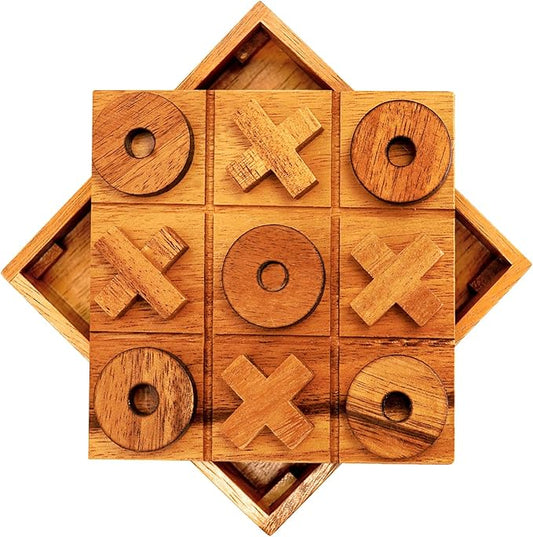 BSIRI Wooden Tic Tac Toe Game - Brain Teaser Puzzles for Adults and Unique Gifts for Kids, Coffee Table Decor Living Room Decor Modern Wood Decor, Classic Board Games for Family (5.5 Inch)