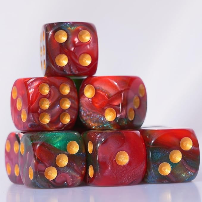 10 PC D6 dice 16mm Acrylic Dice Set for RPG MTG DND Dice Table Games and Board Games (Red + Green)