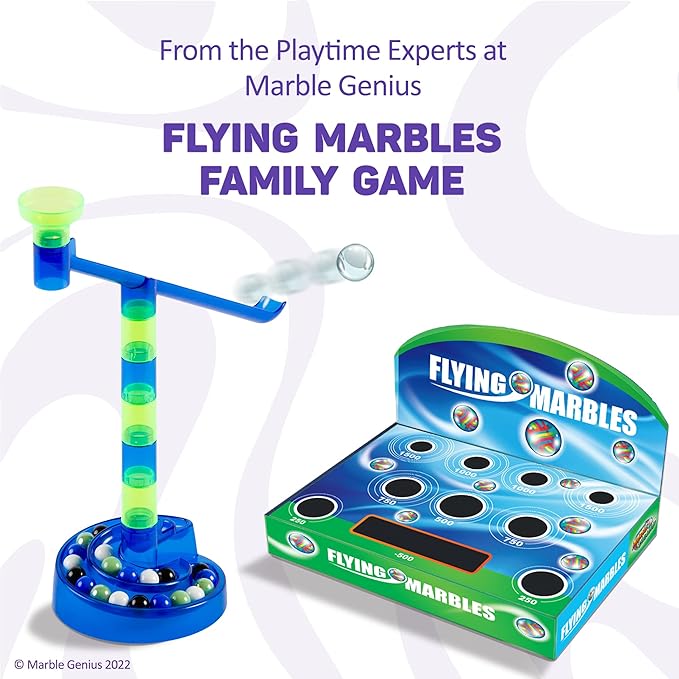 Marble Genius Flying Marbles Action Game - Family Table Game, Experience The Thrill of Racing, Includes an App with Additional Challenges, Perfect for Kids, Teens, and Adults, AIM! Launch! Score!