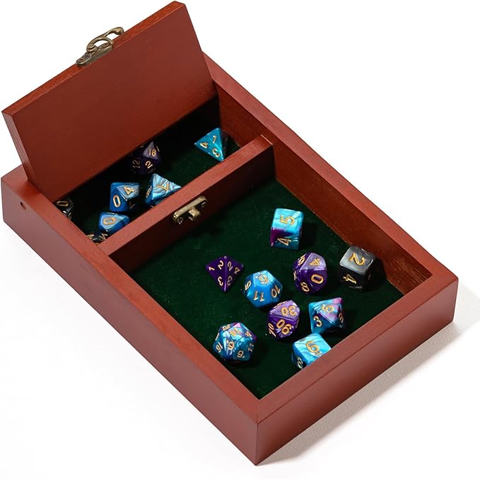 Wooden Dice Tray for Rolling with Storage 5.5 x 8 Inch Box Vault Metal Latch Secures Lid for Travel Tabletop Games, Board Games, Dungeons and Dragons