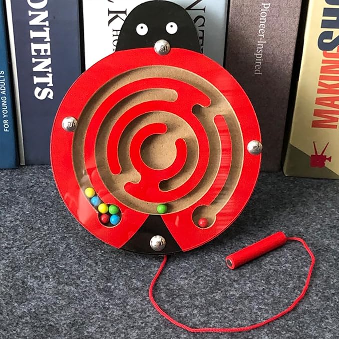 Wooden Maze Toys,1 Pack Maze Puzzle Game Montessori Labyrinth STEM Activity Puzzle Fine Motor Skill for 3 4 5 and 6 Year Old (Ladybug)