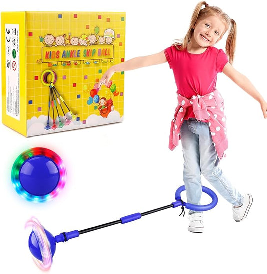 Blackma Ankle Skip Ball for Kids - Portable Foldable Colorful Flash Wheel Swing Ball, Outside Game Toys for Kids Indoor & Outdoor, Birthday Gift for Boys & Girls Age 5 6 7 8 9 10 Years Old (Blue)