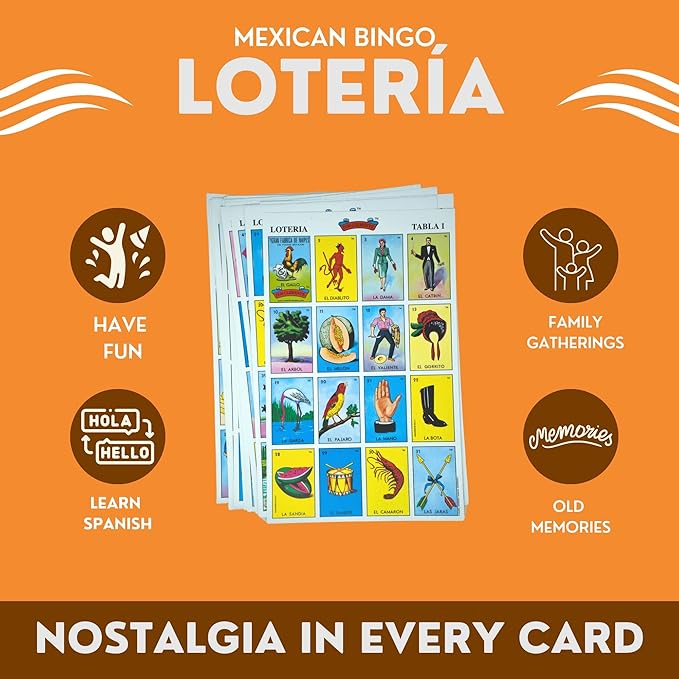Premium Lotería Mexican Bingo Game Set - Complete with 100 Bingo Chips for 10 Players - Authentic Lotería de Lujo Mexicana - Colorful Loteria Cards (10 Players + 100 Chips)