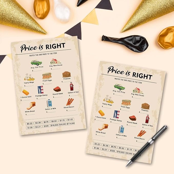 QUPT 30th Birthday Party Games, Price is Right Games, Birthday Party Supplies for Adults, Fun 1995s Party Game，Pack of 30 Cards