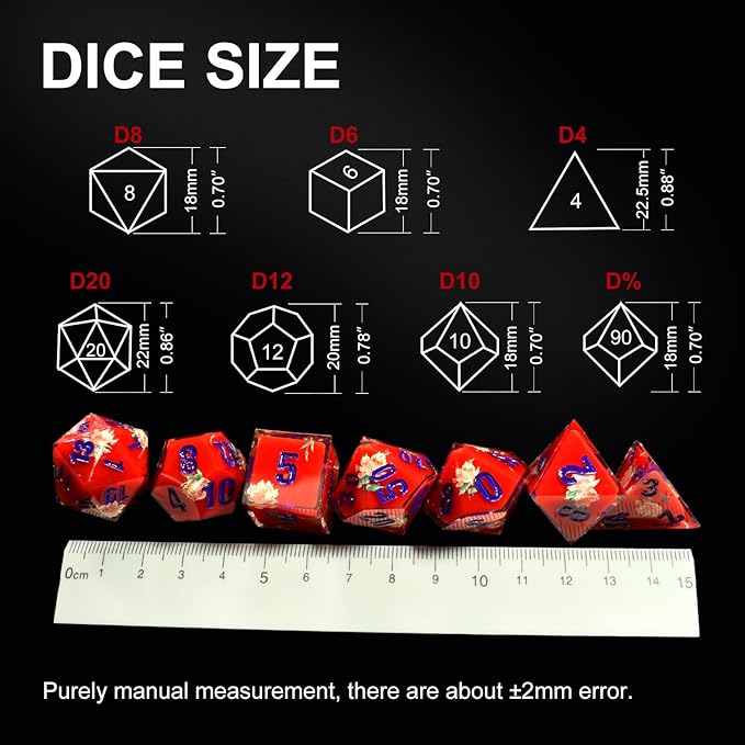 DND Dice Set Polyhedral, IDTQ Dungeons and Dragons Purple Dice Set RPG MTG Table Games 7-Die Resin Sharp with Acrylic Starlight Accent Box (Rose-Red)