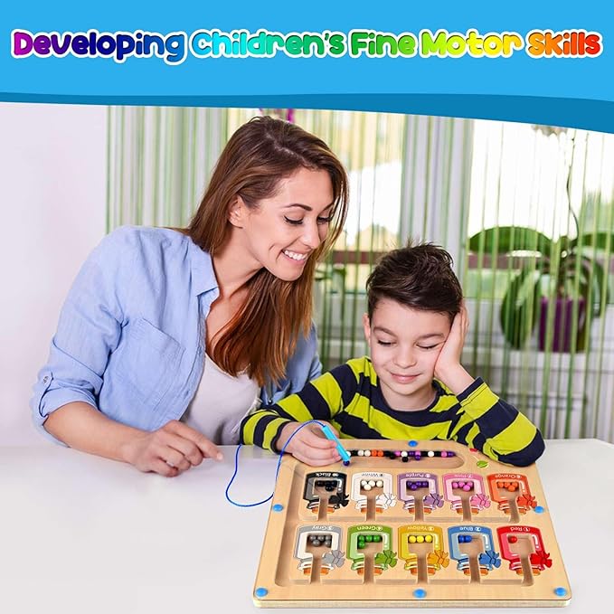 Magnetic Color and Number Maze, Montessori Toys Toddler Fine Motor Skills, Wooden Magnet Board Puzzle Game Color Sorting Counting Matching, Learning Gifts for Boys Girls 3 4 5 Years Old