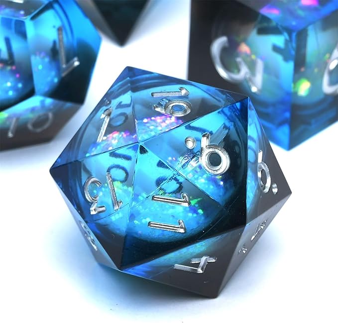 Liquid Core Quicksand Resin DND Dice, Sharp Edge Dungeons and Dragons Polyhedron Game Dice Set for Role Playing Games RPG Explorer Magic, Holiday Birthday Gifts Party Favors